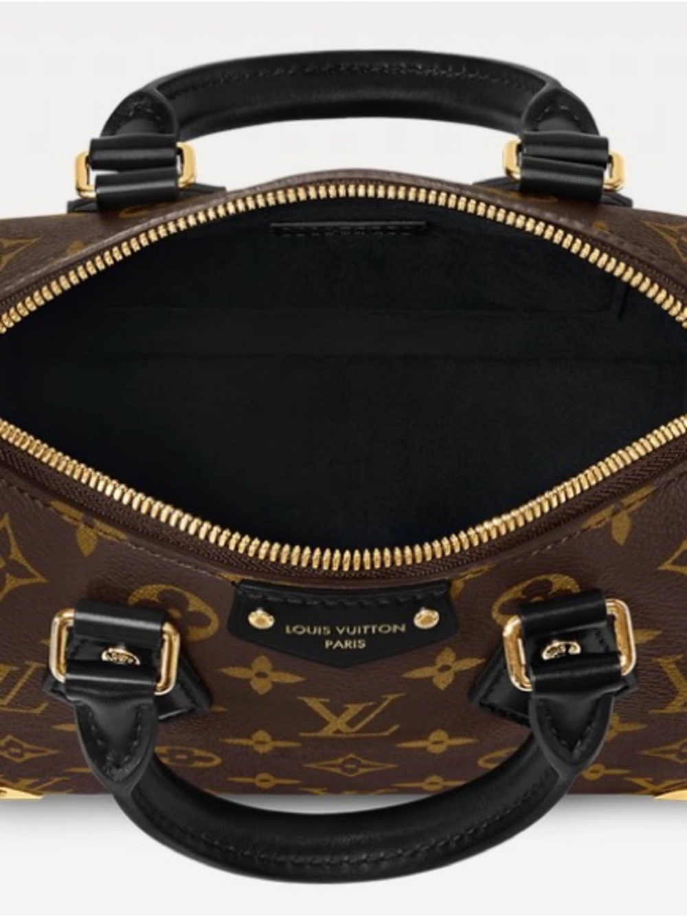 Louis Vuitton Brown Monogram Canvas with Black Leather Trim Satchel